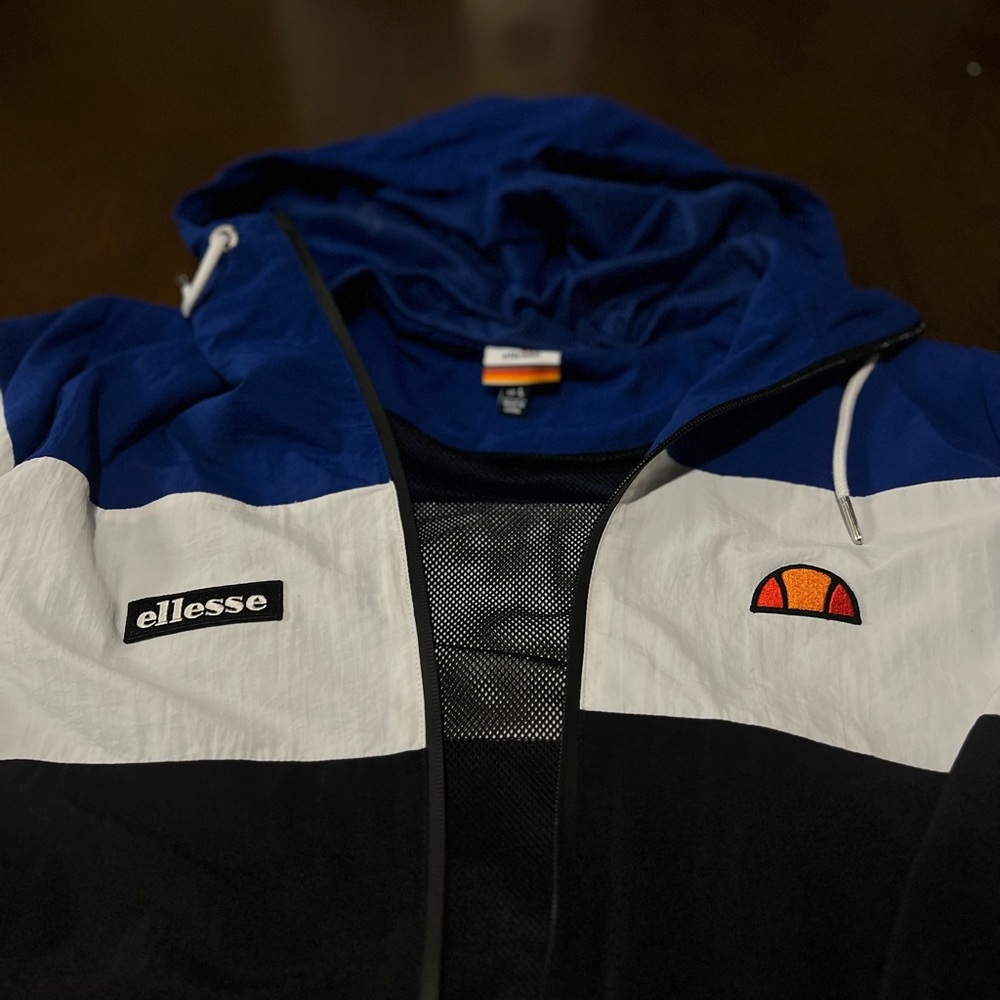 Mens Black, white & Blue Large Windbreaker